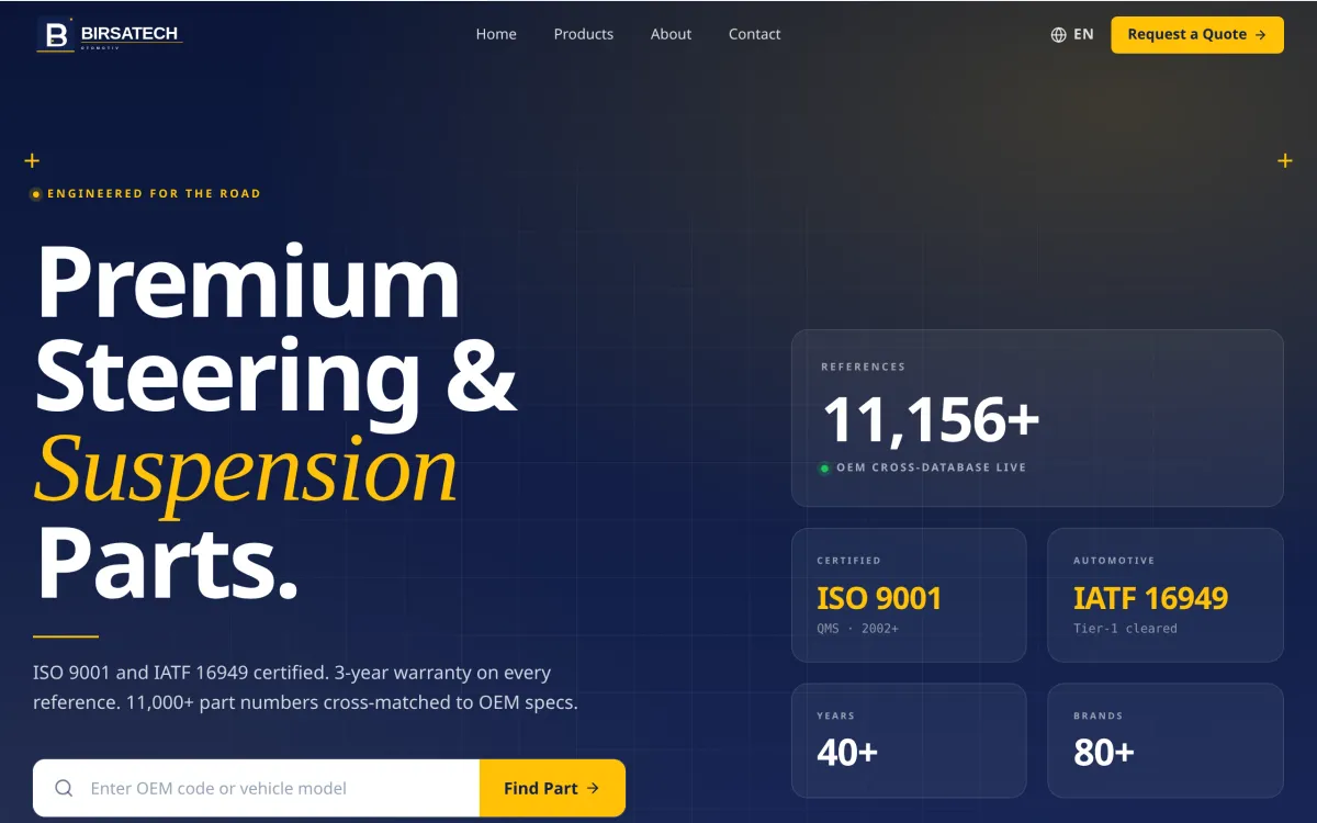 Birsatech Otomotiv web sitesi ekran görüntüsü