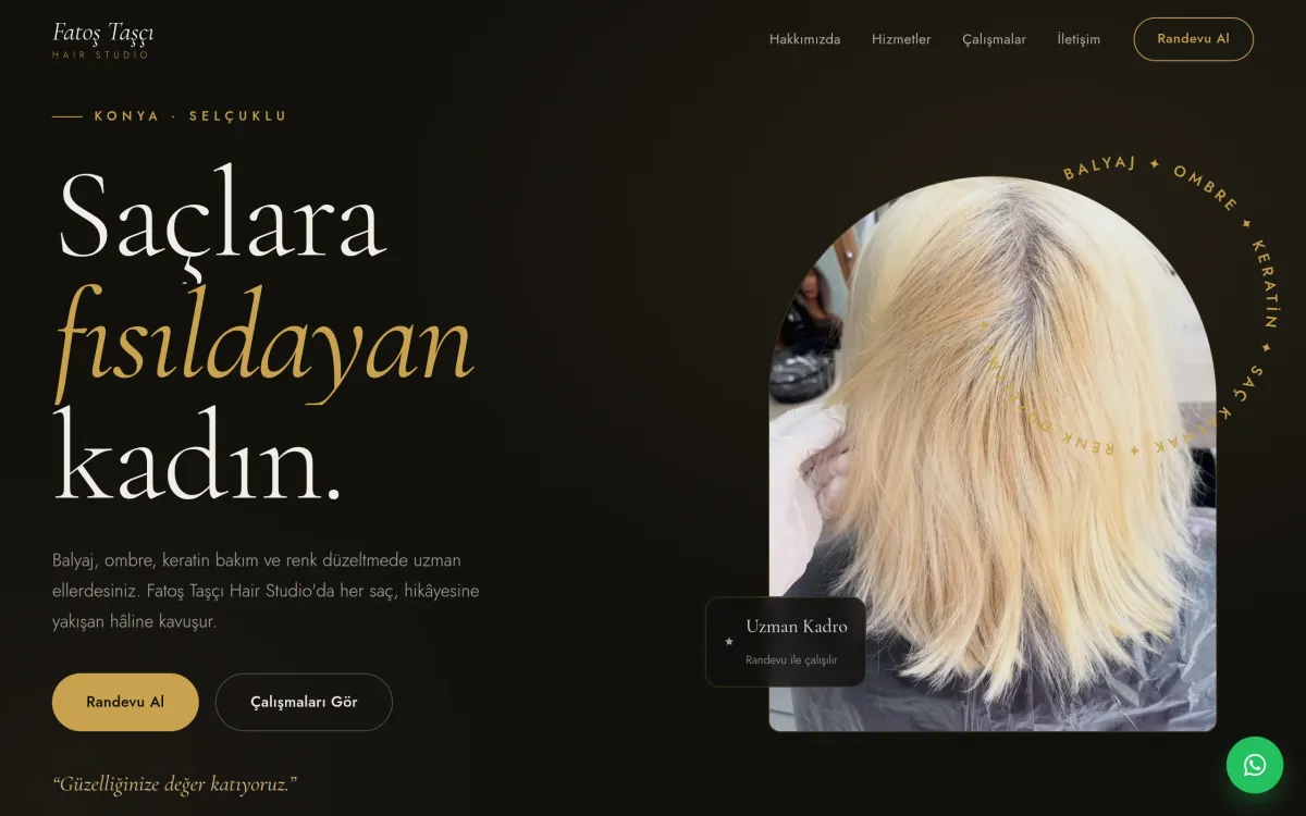 Fatoş Taşçı Hair Studio web sitesi ekran görüntüsü