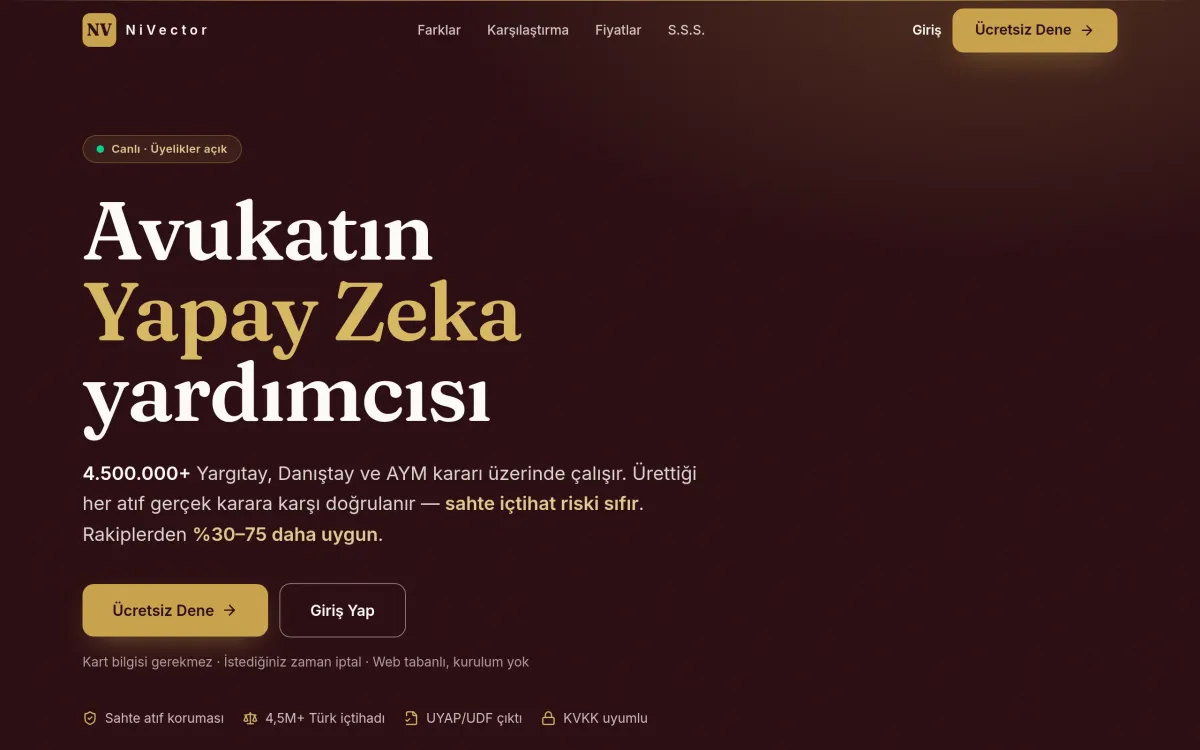 NiVector web sitesi ekran görüntüsü