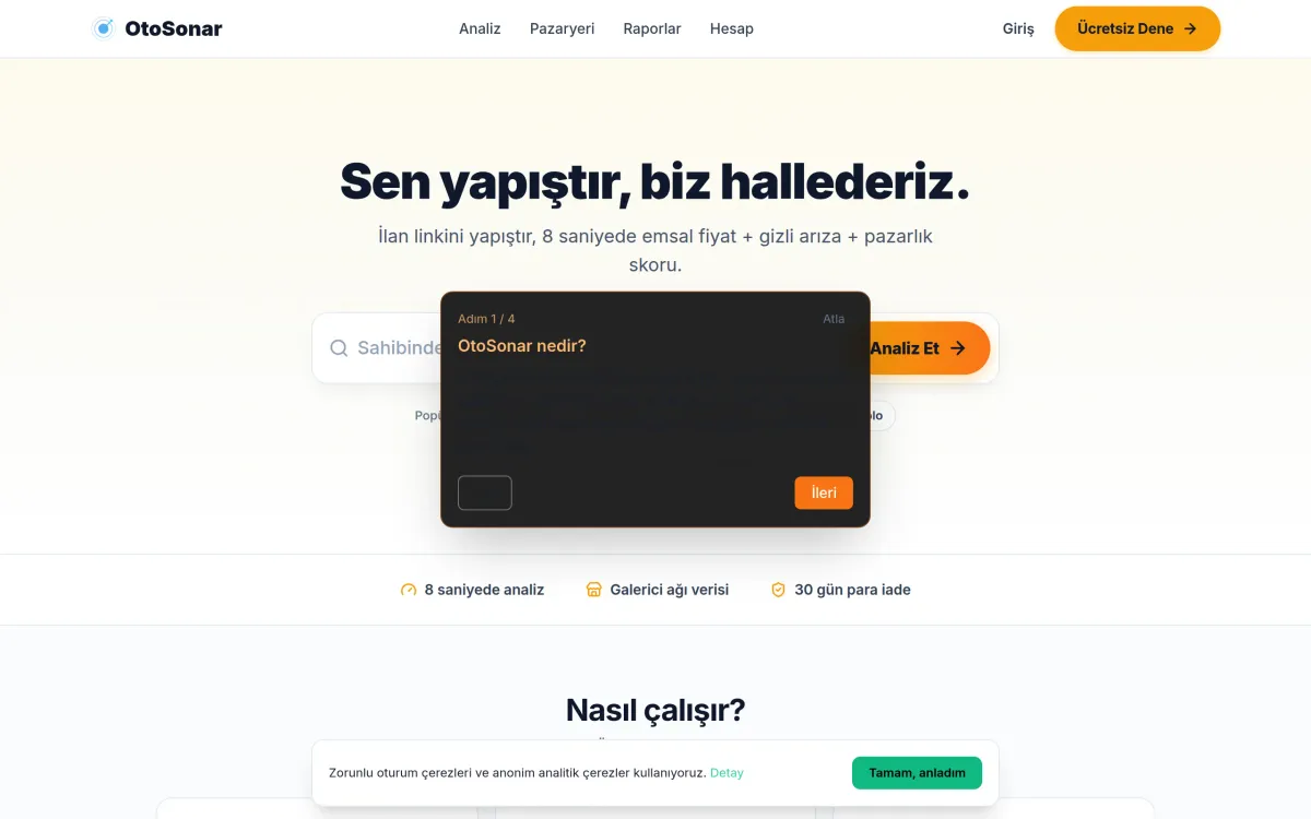 OtoSonar web sitesi ekran görüntüsü