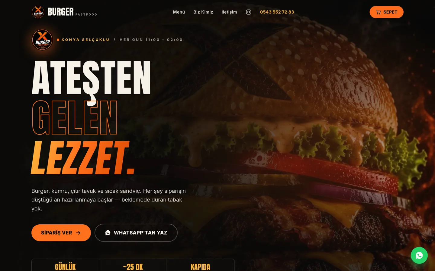 X Burger Fastfood web sitesi ekran görüntüsü